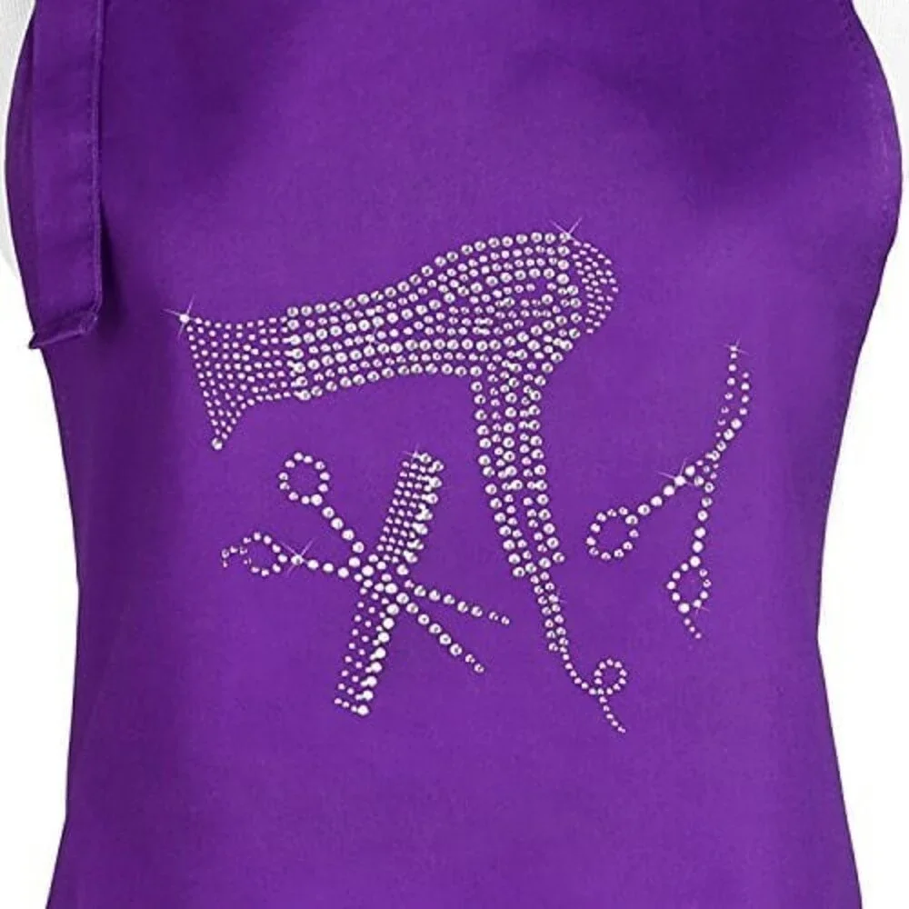 Purple Hair Stylist Salon Apron with Rhinestone Design, (Purple Tools) by Plum H